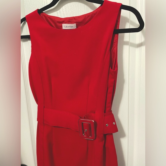 Classic Red Dress with Belt. Calvin Klein. Perfect Office Wear. - Picture 1 of 4